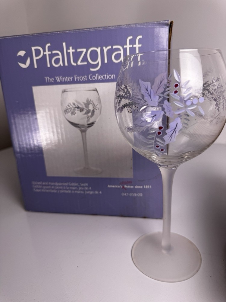 Pfaltzgraff Winter Frost Wine Goblets Set of 4 with Frosted Stems New in Box