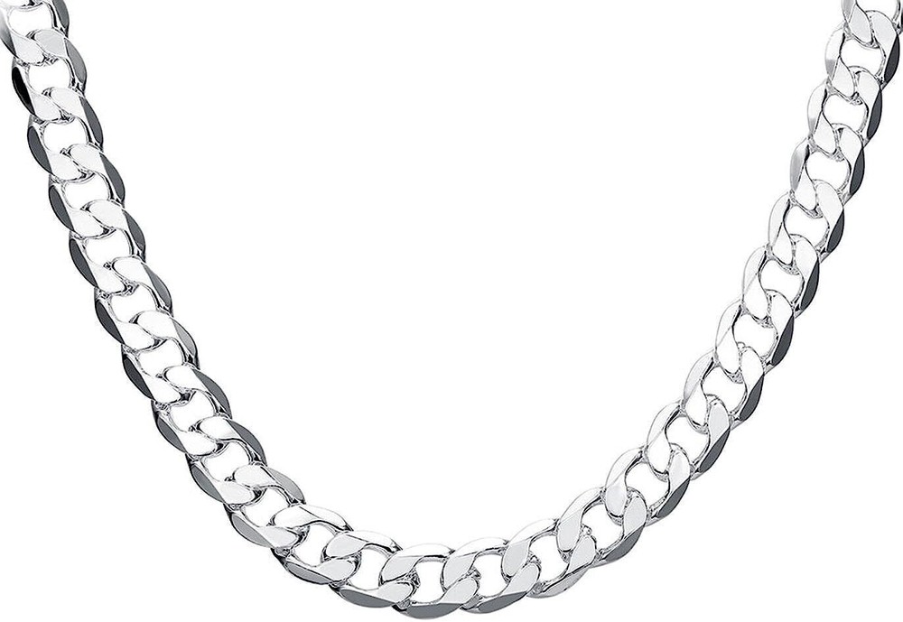 Men's Sterling Silver Plated 8-12MM Curb Chain Necklace 20 Inch Fashion Jewelry  
