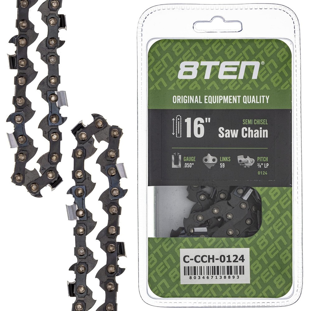 8TEN Semi Chisel Chainsaw Chain 16 Inch .050 3/8 LP 59DL for Homelite 240