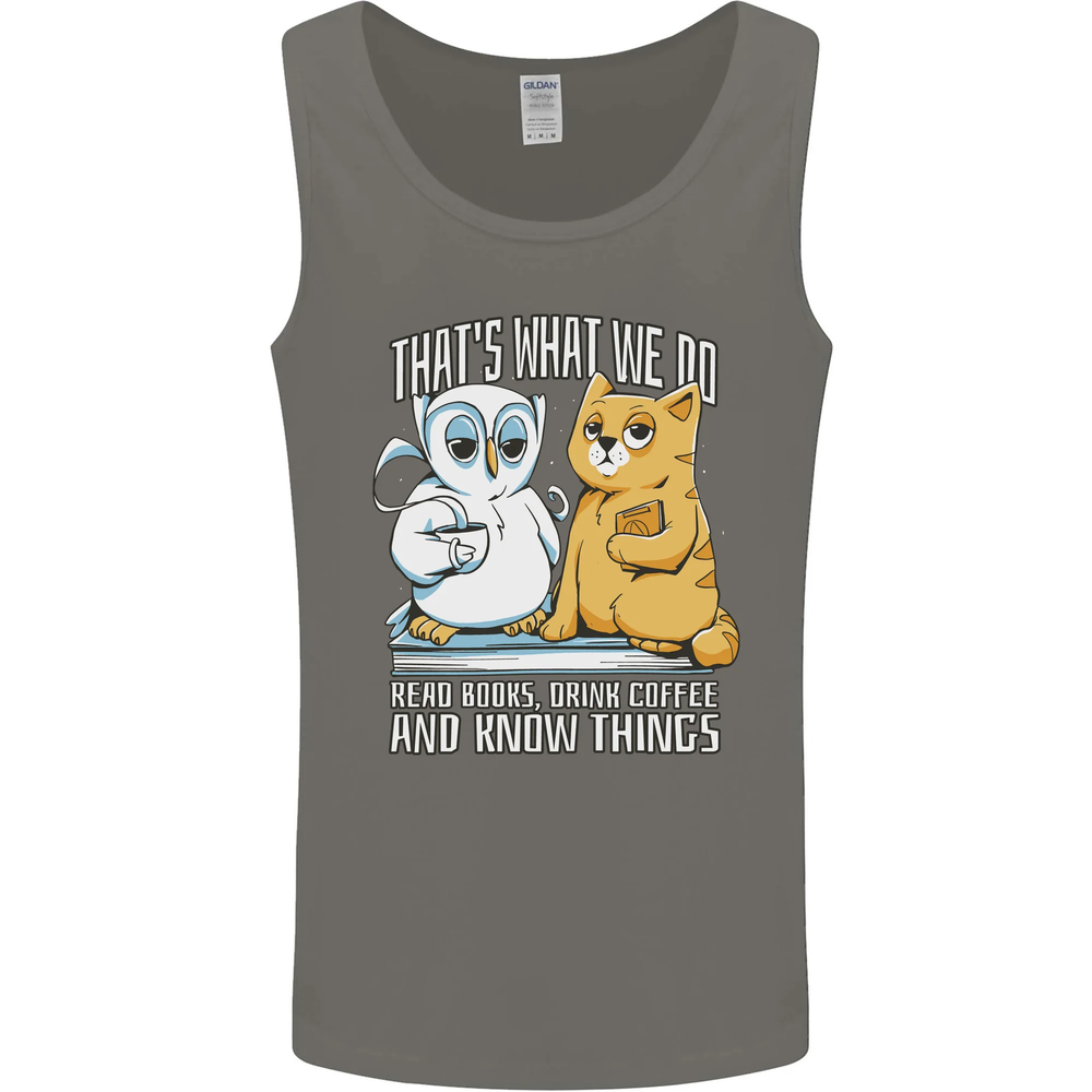 An Owl & Cat Book Reading Bibliophile Mens Vest Tank Top