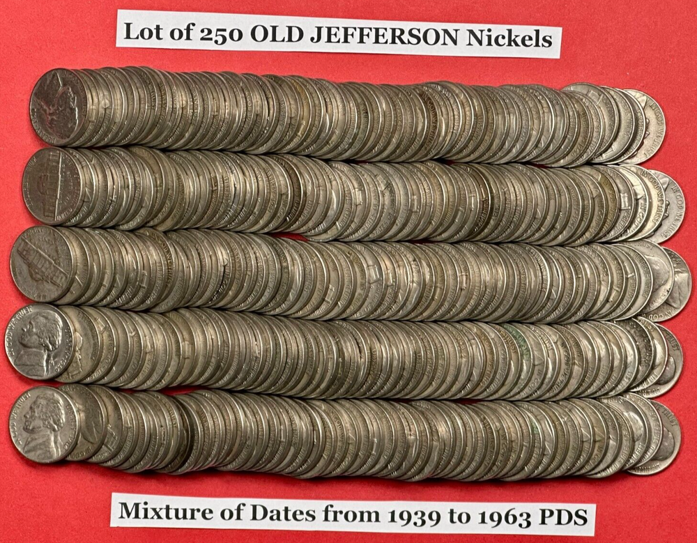 1939-1964 Jefferson Nickels Lot of 250 OLD  U.S. Collectors Coins ~ MIXED DATES