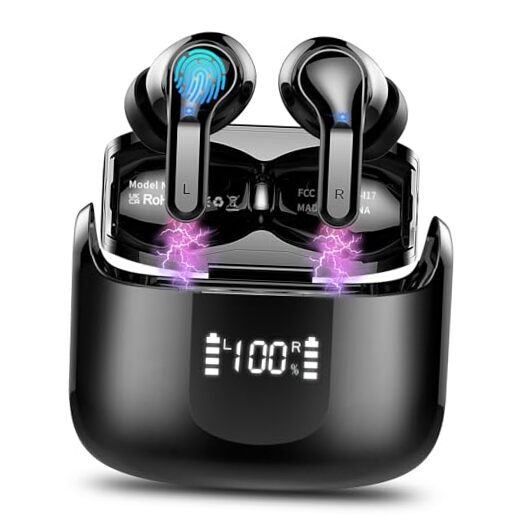 Wireless Bluetooth 5.3 Earbuds 40H Playtime Deep Bass Stereo Black