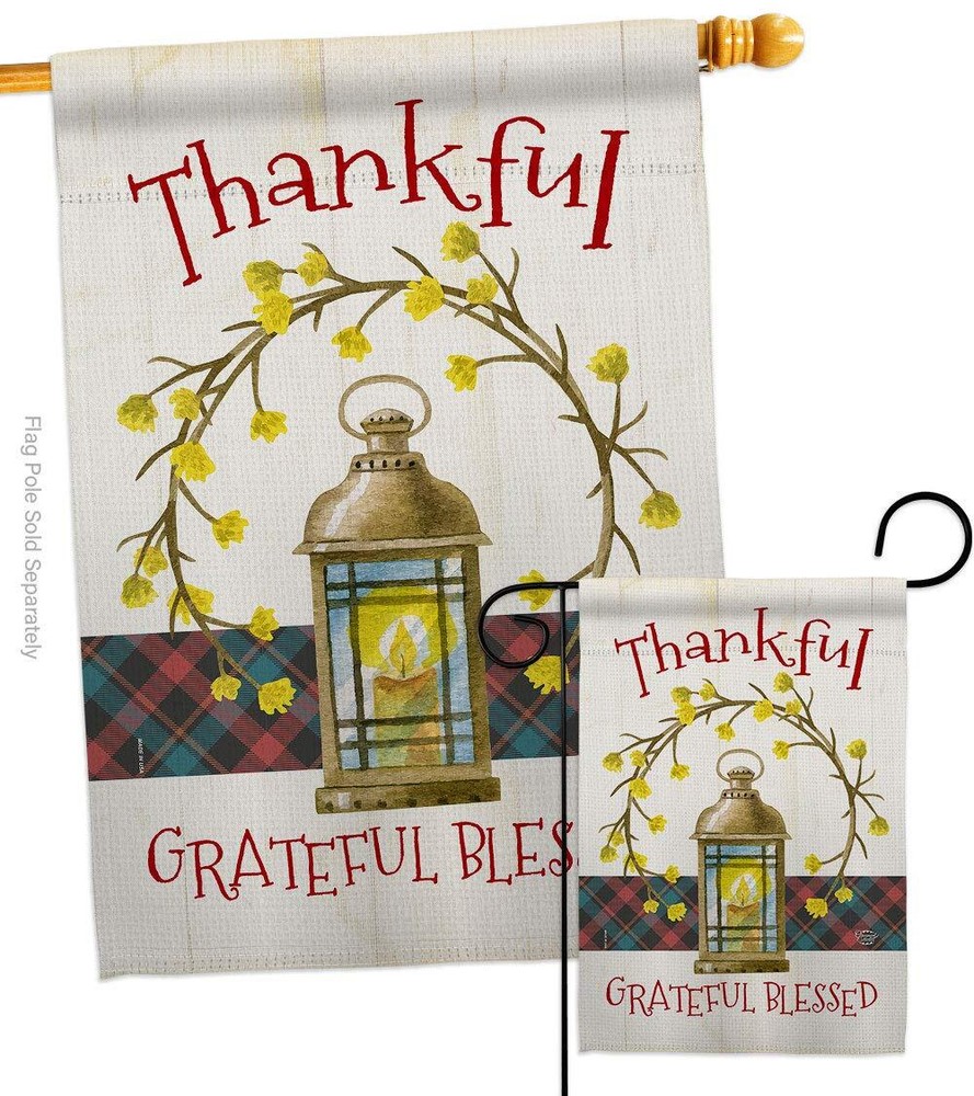 Thanksgiving Wreath Garden House Flag - Set Fall Turkey Give Thanks Gobble Pu...