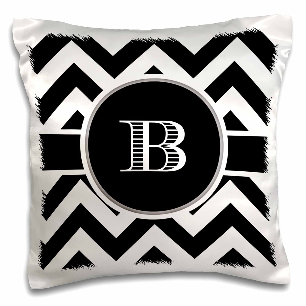 3D Rose Black White Chevron Monogram Initial B 16x16 Pillow Cover