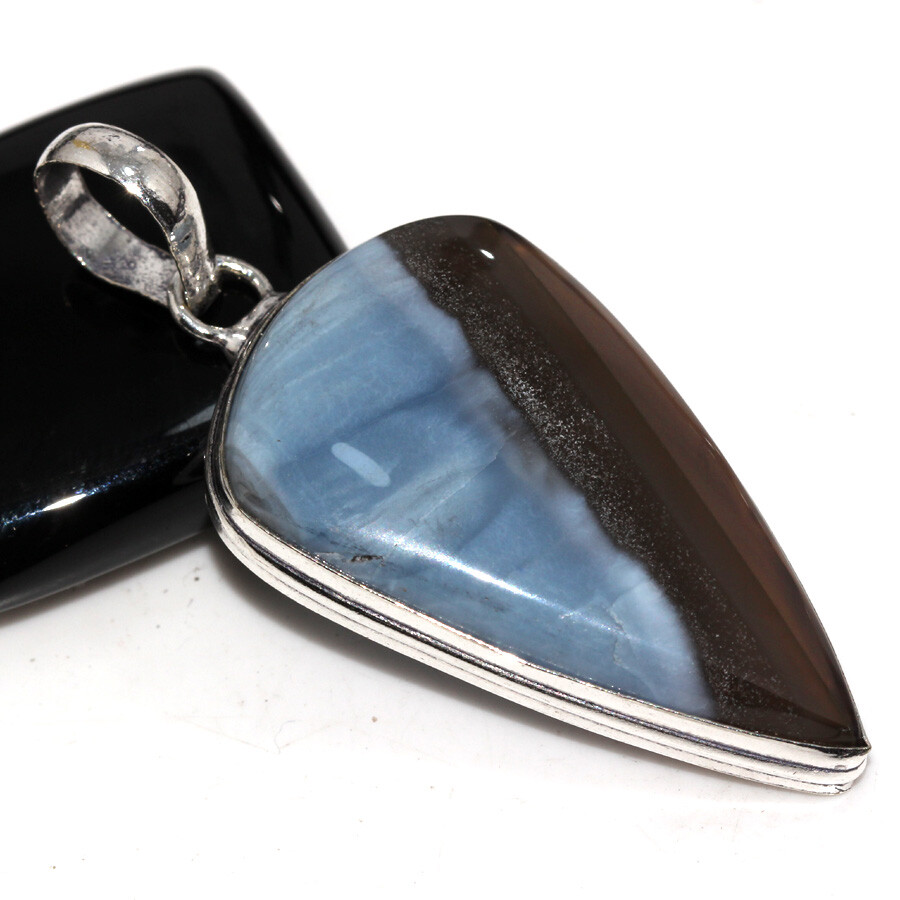 925 Silver Plated Owhyee Blue Opal Ethnic Pendant Handmade Jewelry Size 2