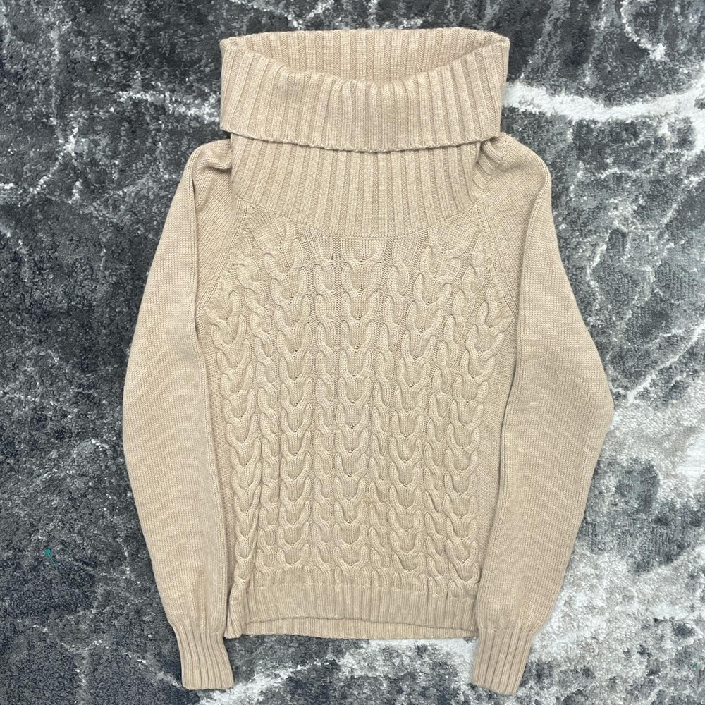 Women's Small Cable Knit Wool Cashmere Sweater in Tan by Banana Republic Fisherman Style