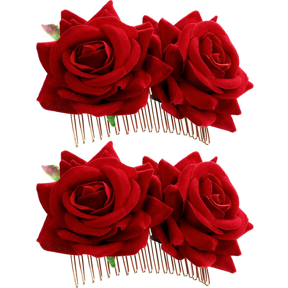 2 Pack Rose Flower Hair Clip, Women Wedding Hair Accessories, Flamenco Dancer (R