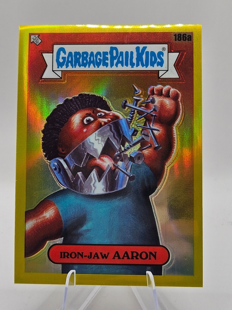 2022 Topps Garbage Pail Kids CHROME Iron-Jaw AARON /275 YELLOW REFRACTOR 186 GPK