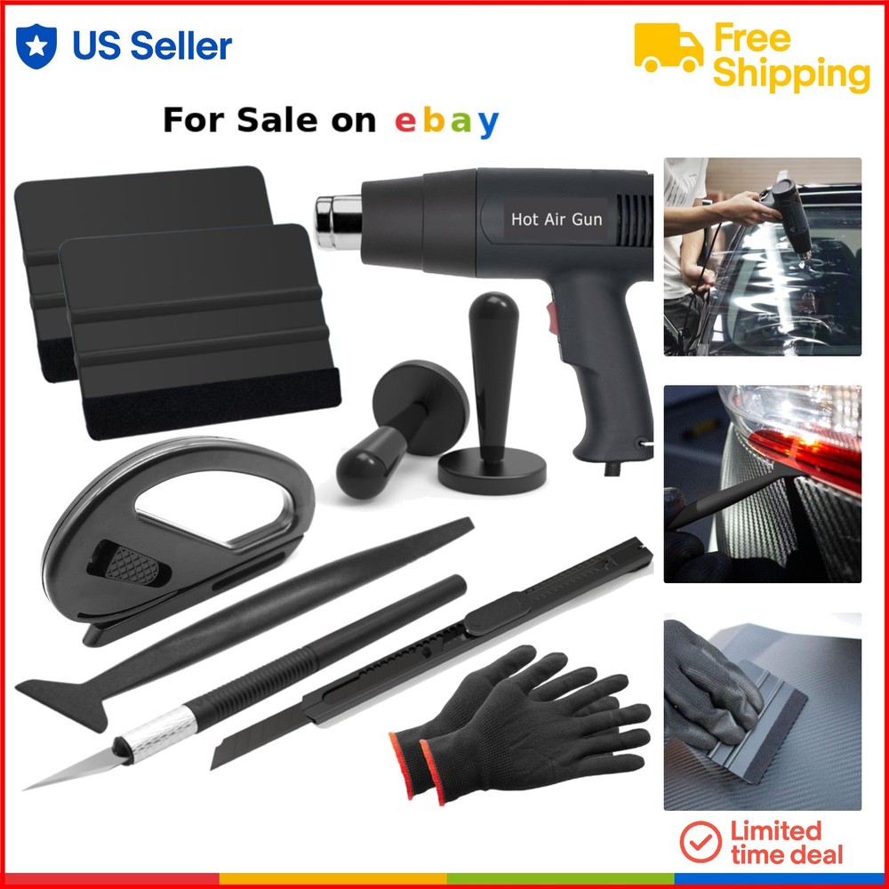 Vinyl Wrap Heat Gun Kit Car 9-in-1 Squeegees Cutter Magnet Tint Tools