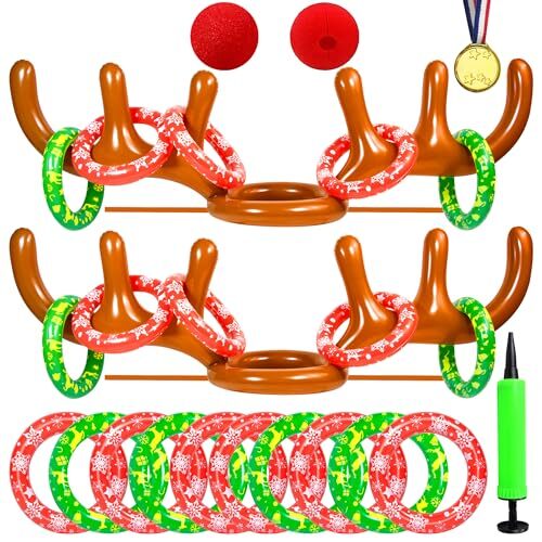 2-4 Players Inflatable Reindeer Antler Ring Toss Game for Christmas Party -
