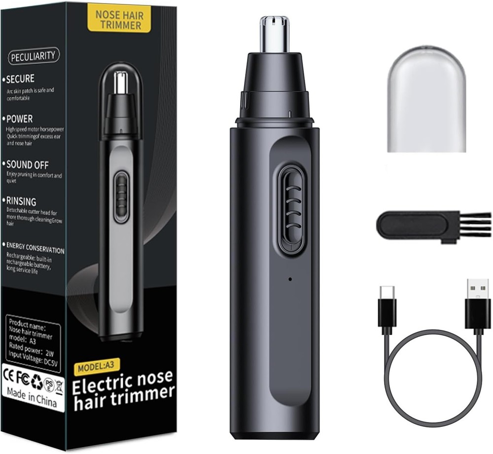 Nose Hair Trimmer for Men Women, USB Rechargeable Electric Ear Black