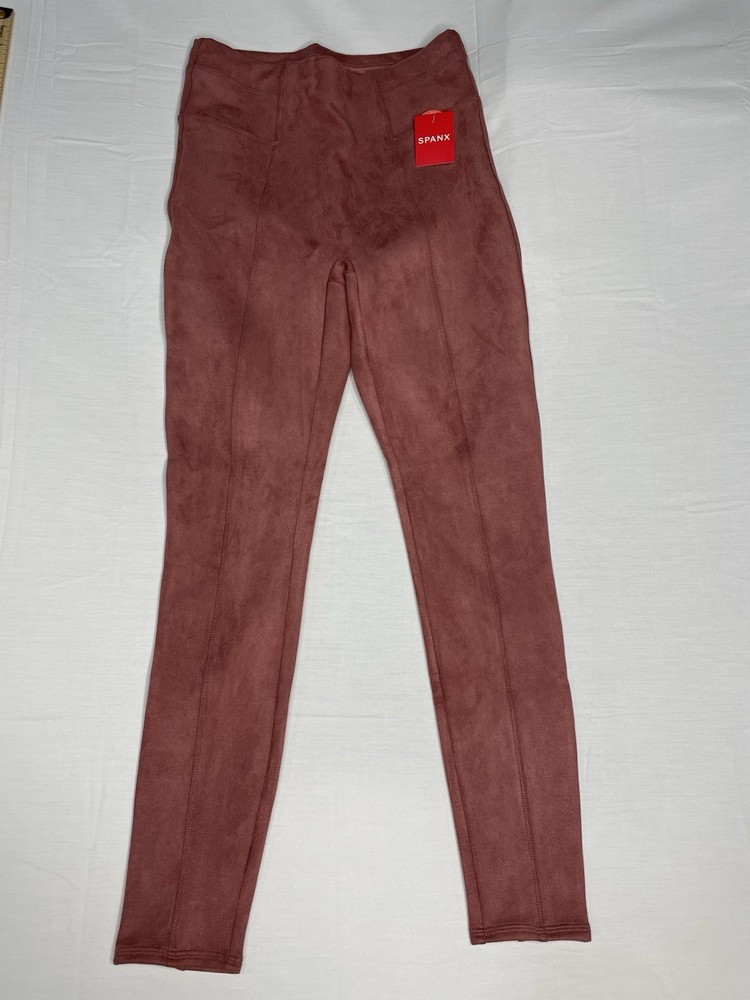 SPANX Women’s Faux Suede Leggings Rich Rose Seamed Stretch Size Medium NWT