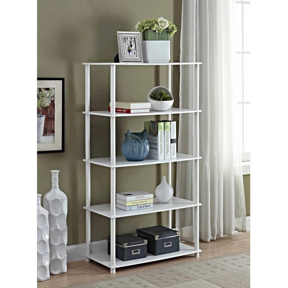No Tools 5-Shelf Storage Bookcase, White