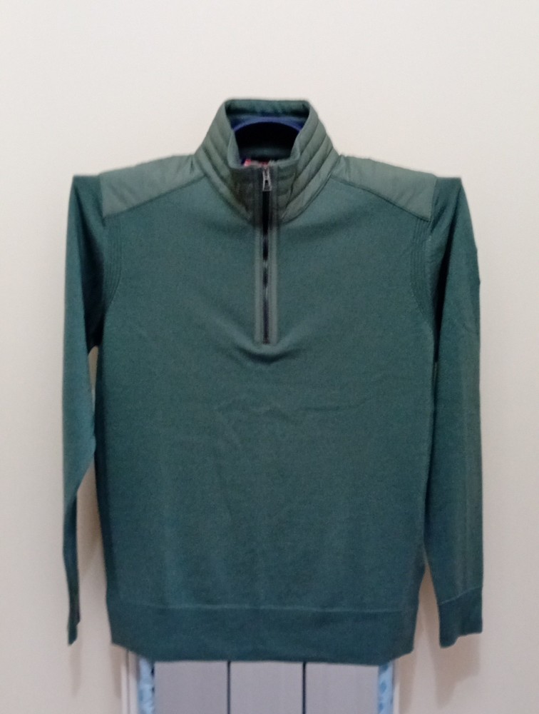 Belstaff Kilmington 1/4 Zip Mens Jumper Long Sleeve Top Green Wool Large
