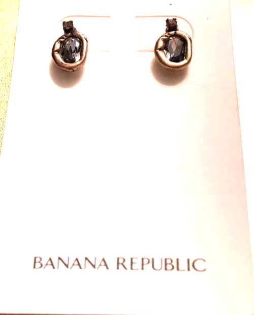 Banana Republic Women's Hammered Oval Smoke Stone Stud Earrings NWT 50