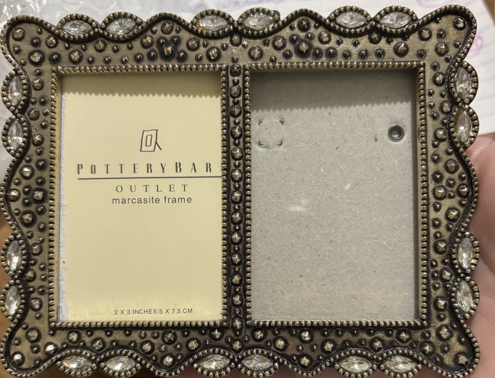 Pottery Barn Outlet Marcasite Double 2x3 Picture Frame Antique Brass Jeweled