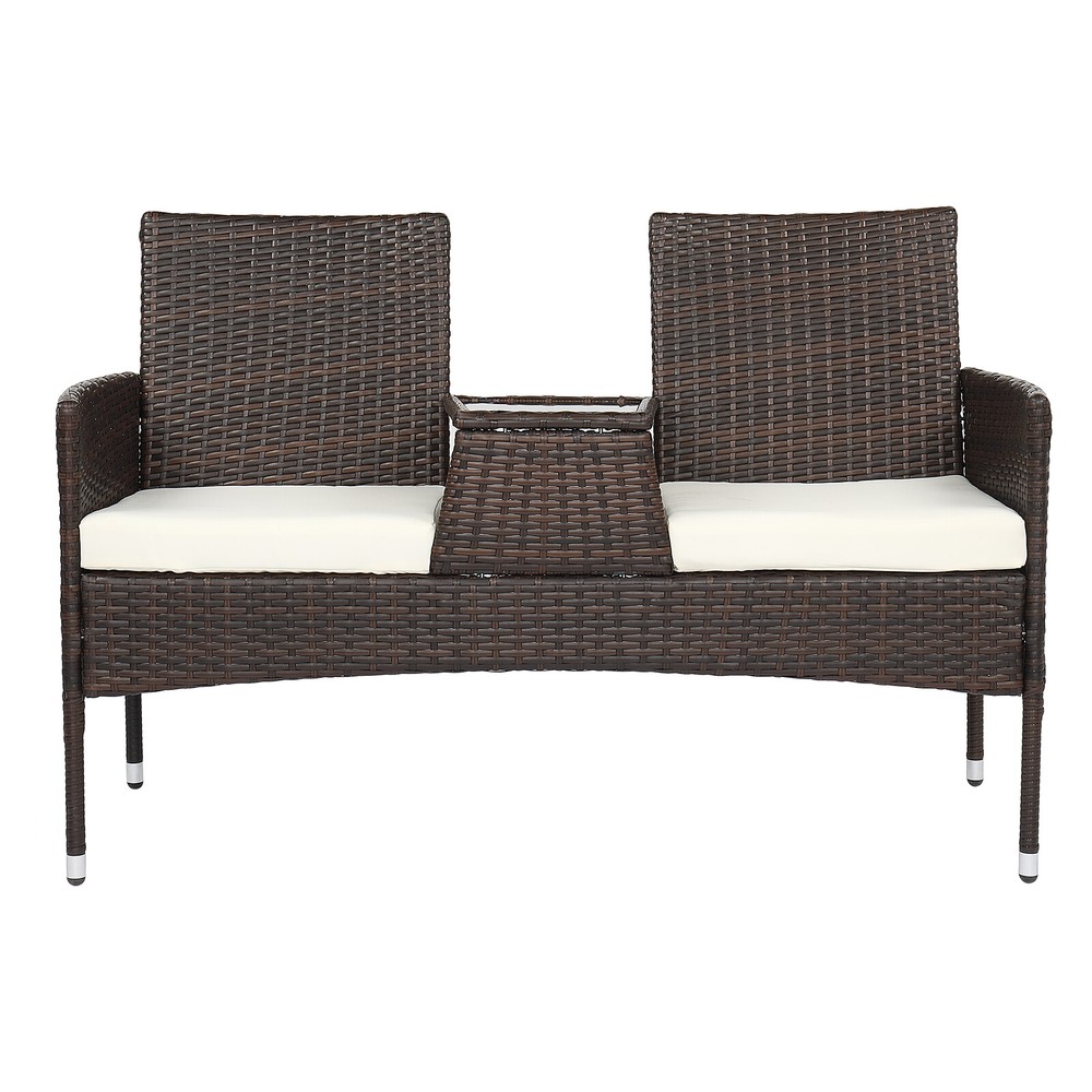 Rattan Lover Chair Brown Gradient Iron Frame Modern Design 131x61x83cm