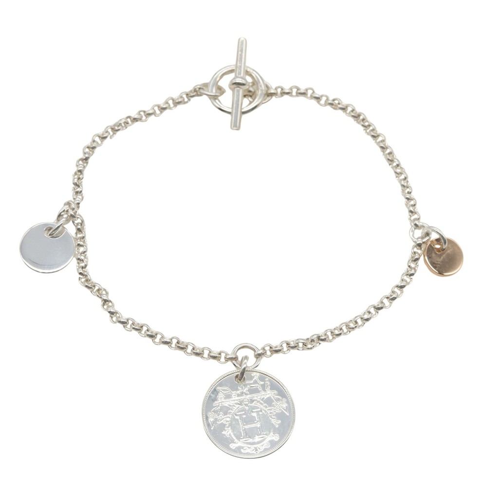 HERMES Ex-libris PM Bracelet Silver925 18KPG Pink Rose Gold Used Women