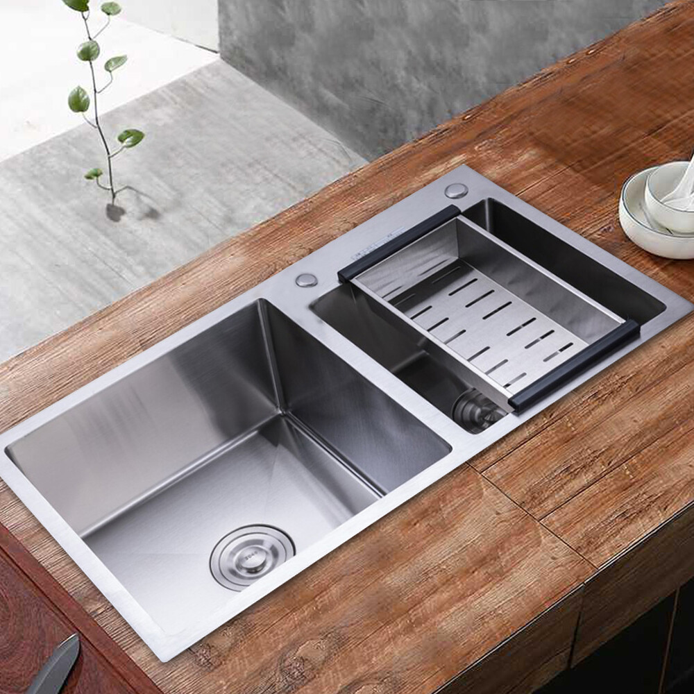 Modern Quiet Double Bowl Stainless Steel Embedded Kitchen Sink for Home Use