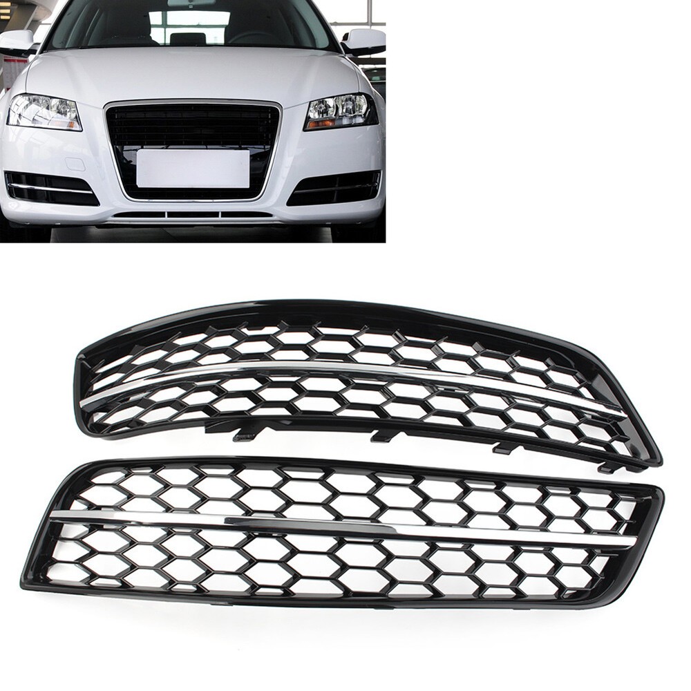 Front Bumper Honeycomb Mesh Fog Light Grille Cover Chrome For Audi A3 8P 2009-13