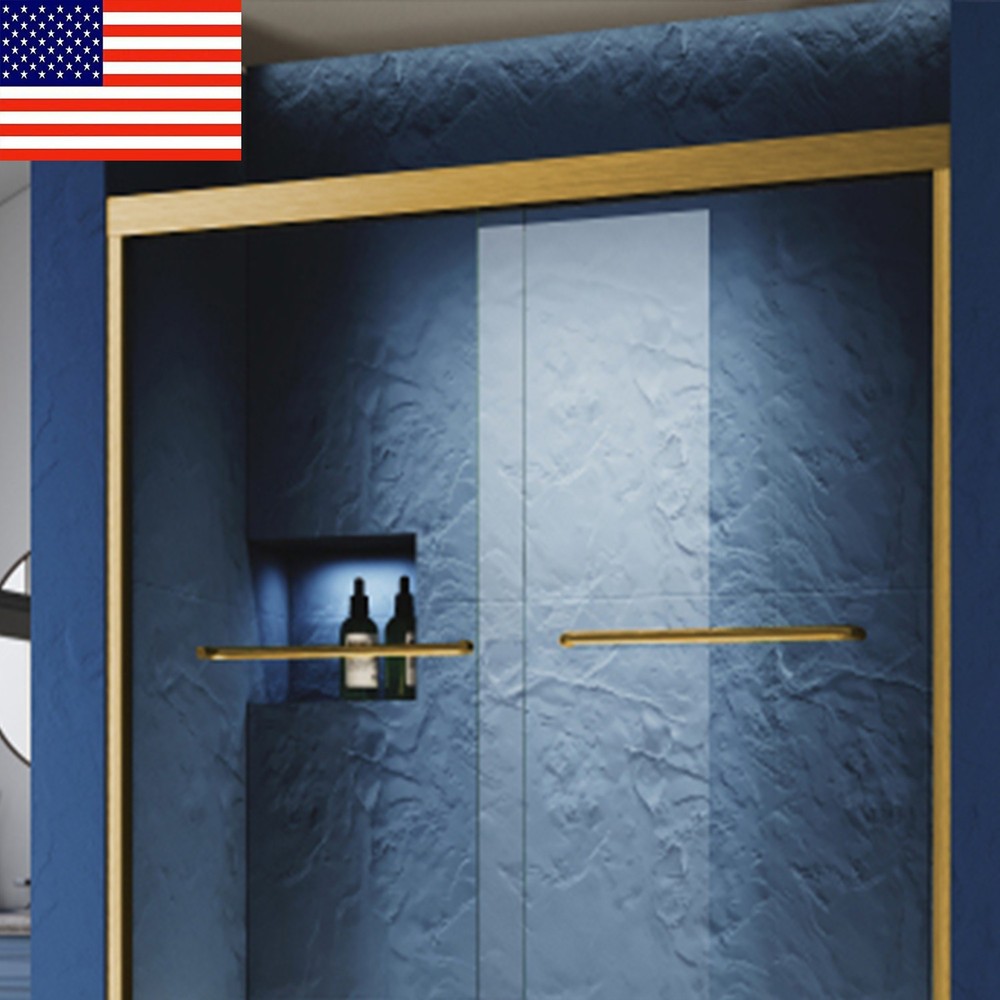 48 Inch W x 72 Inch H Shower Room Glass Door Brushed Gold Double Shower Door