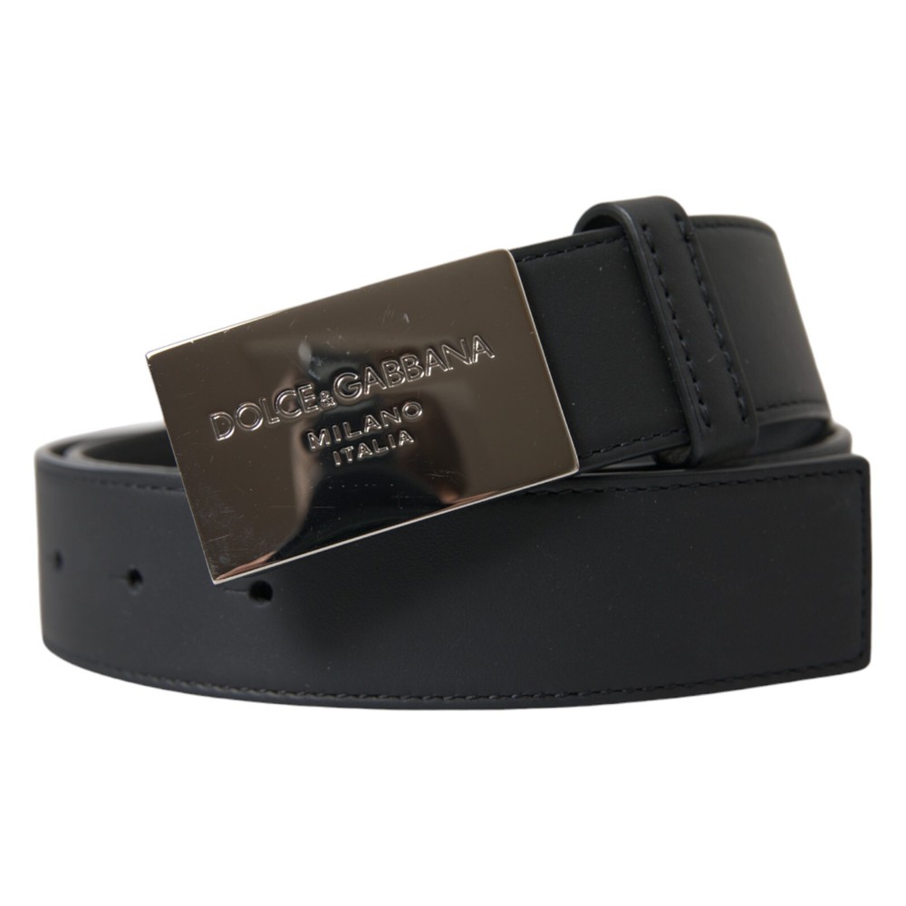 DOLCE & GABBANA Belt Black Leather Silver Metal Buckle Men s.80cm / 32in 500usd