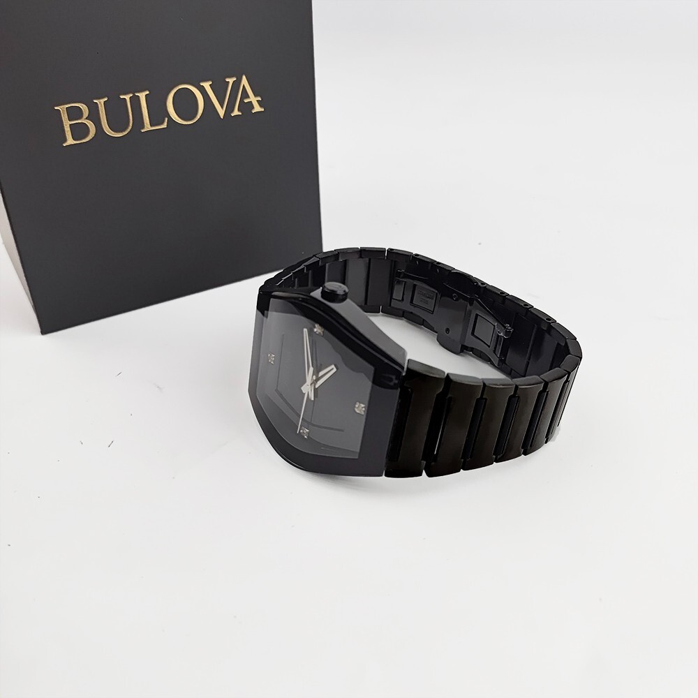 Bulova 98D177 Gemini Mens Watch 40mm Black Dial Diamond Accents Quartz