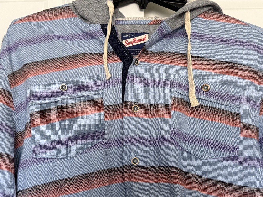 Johnnie-O Mens Medium SunFlannel Hoodie Shirt Jacket Striped NWT $198