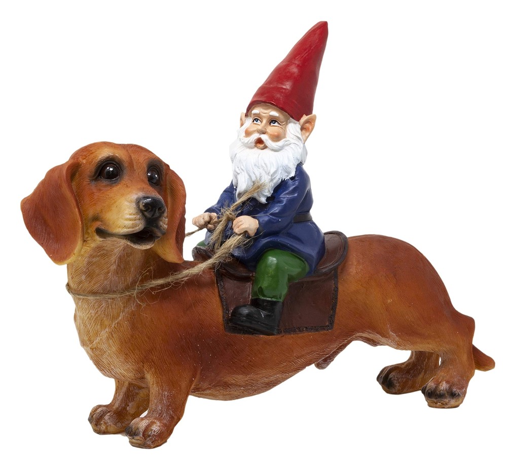 Funny Guy Mugs Gnome & Dachshund Garden Statue- Indoor/Outdoor Garden Dog Gnome