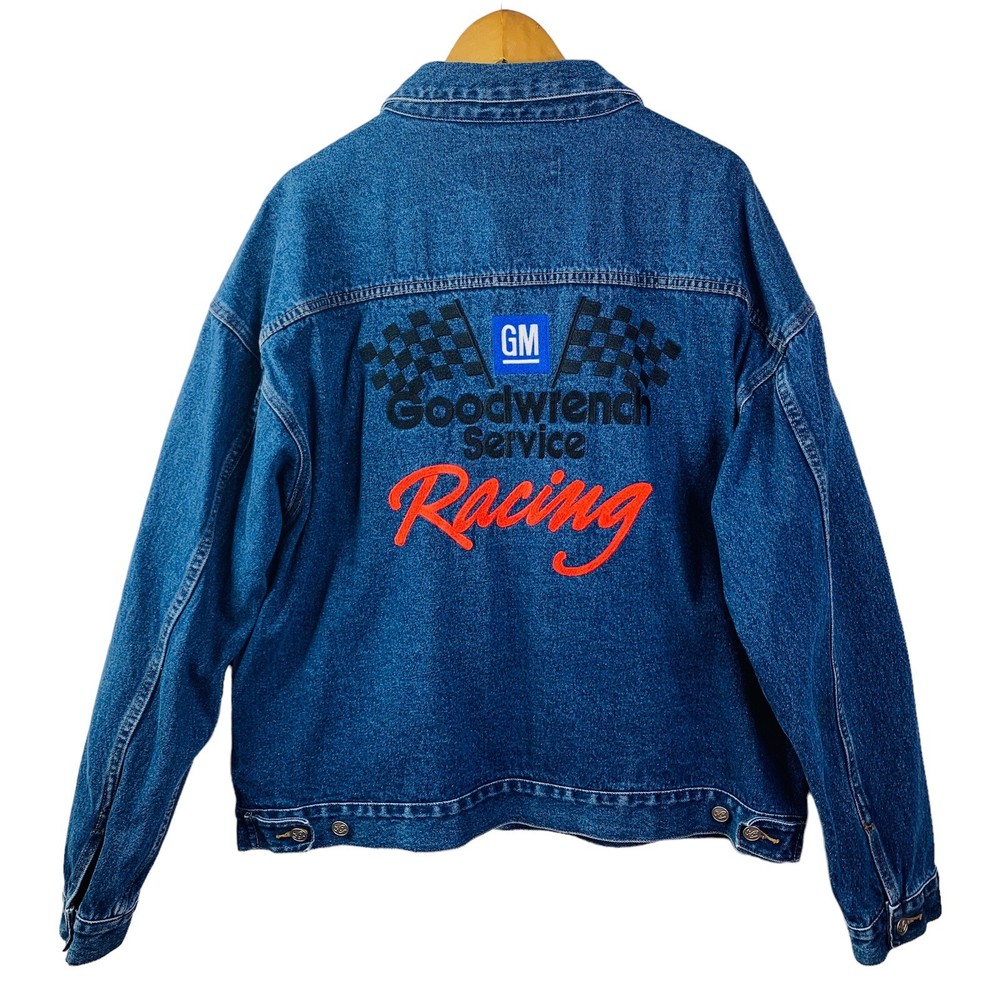 Chase Authentics Trucker Jean Jacket Mens XL Embroidered Patch Denim Cotton