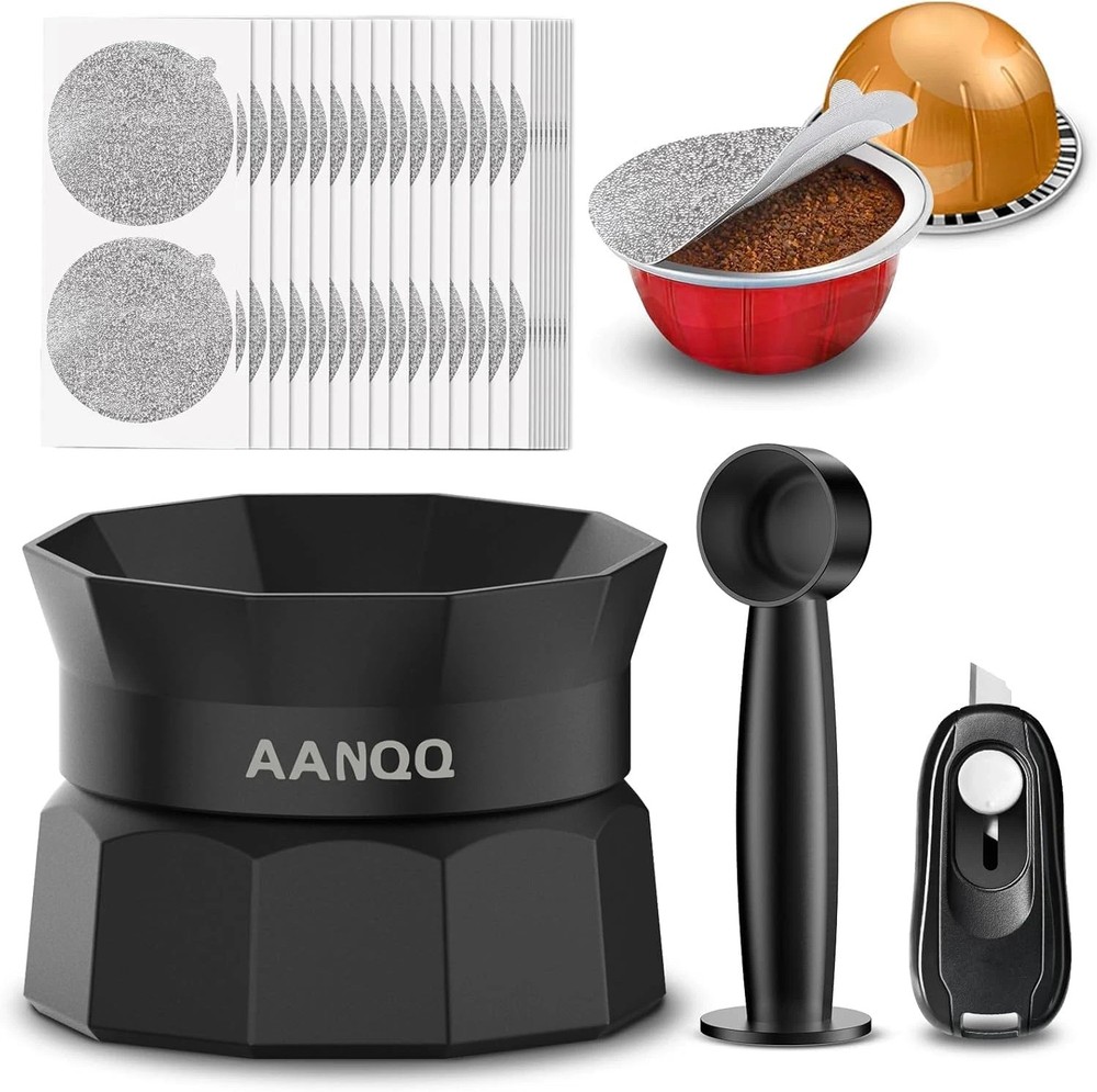 Refill Kit for Nespresso Pods Vertuo: Reusable Vertuo Pod Holder with 100Pcs Alu