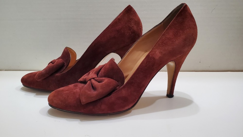 Vintage Raphael Salato Roma Burgundy Suede High Heel Pumps Size 4 76 37