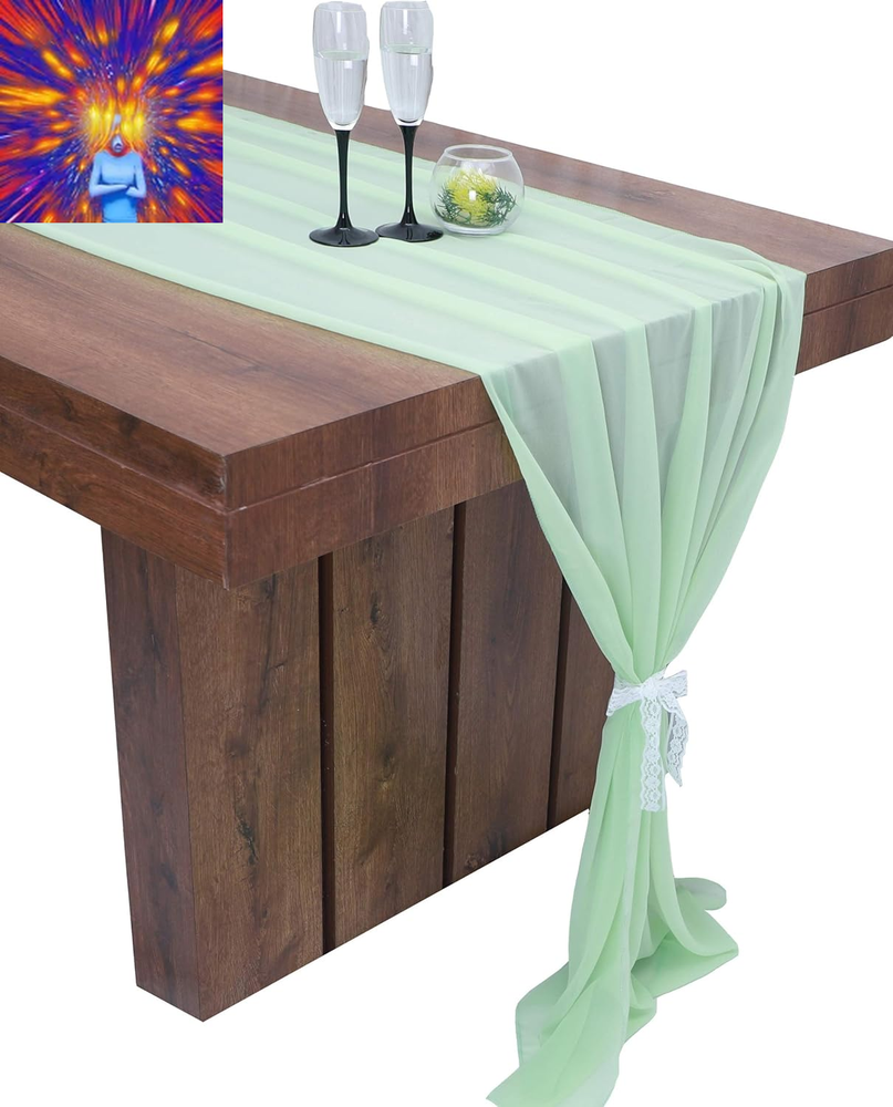 Parfair Desssin Sage Green Table Runner 10Ft Sheer Chiffon Boho Wedding Decor Ta