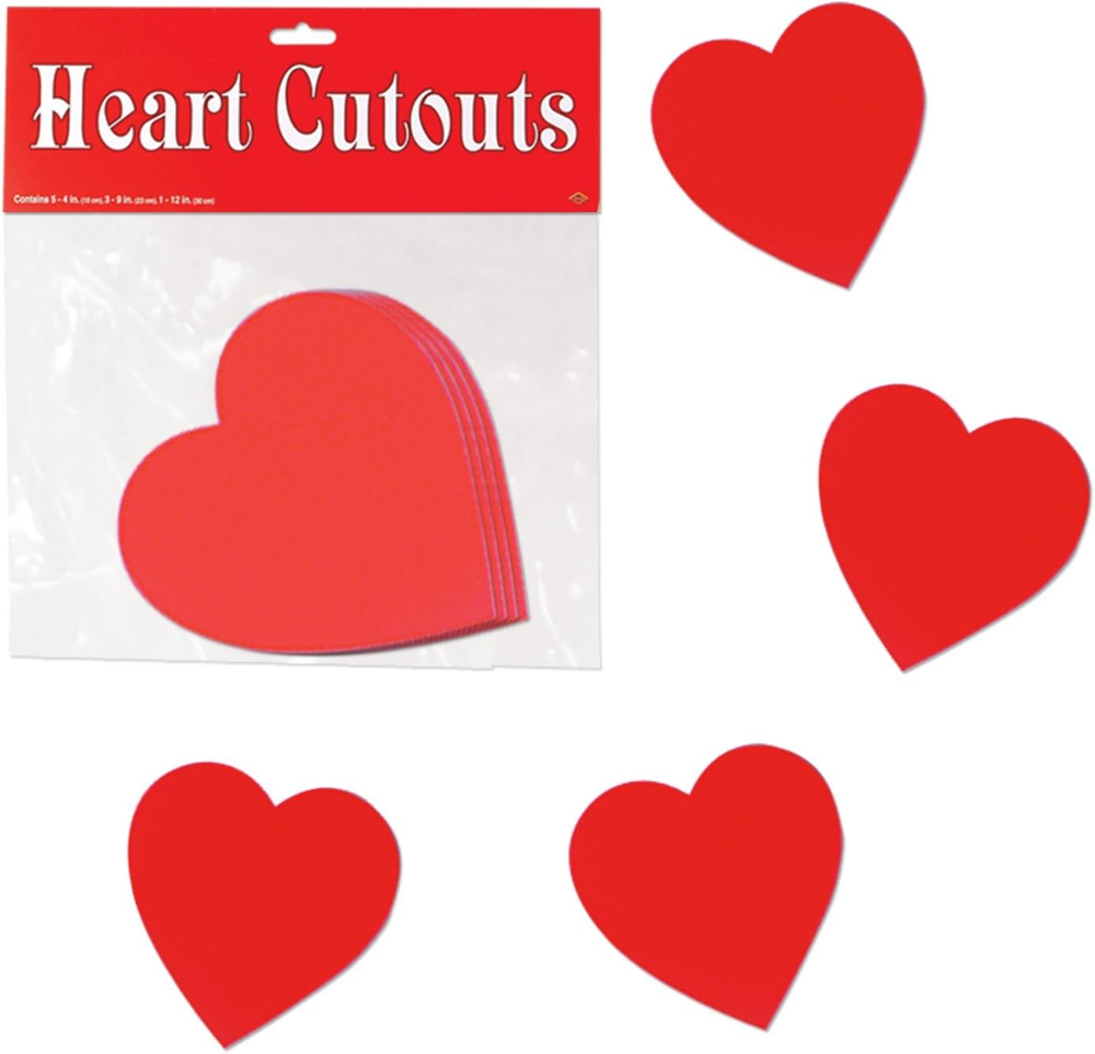 Printed Heart Cutouts, 4”, Red, 10 Piece Pack