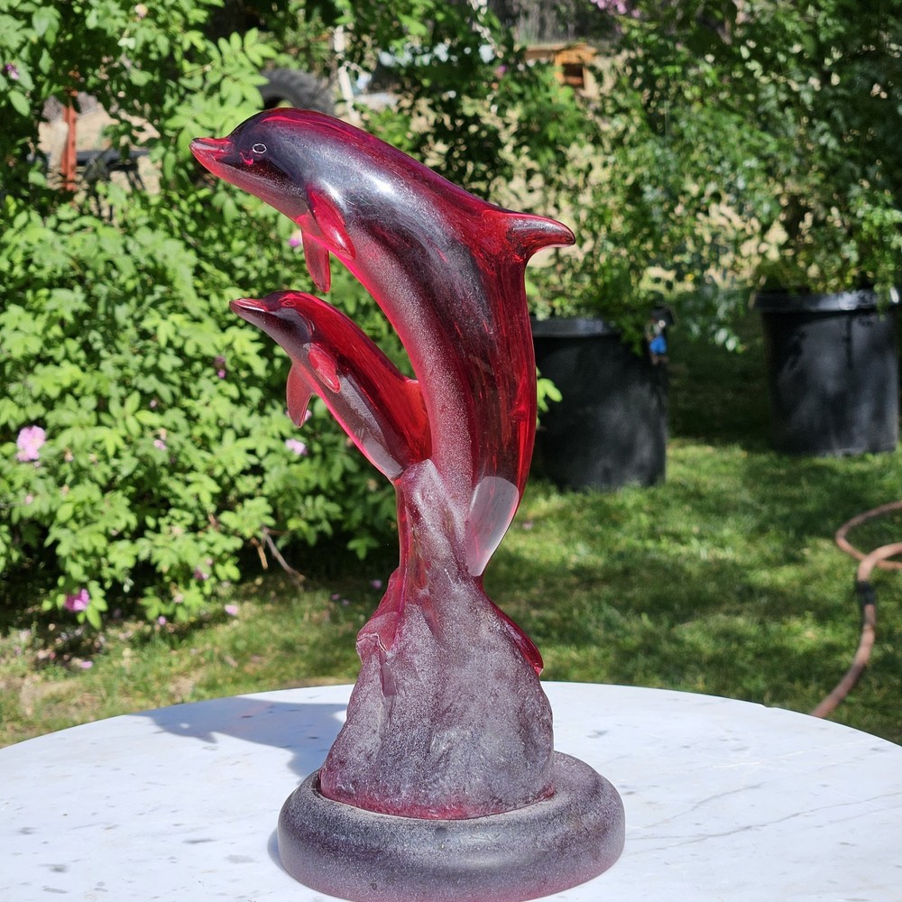 J.Boiros Limited Edition Kalonite Dolphin Sculpture Signed Numbered Red 11 Inch Collectible