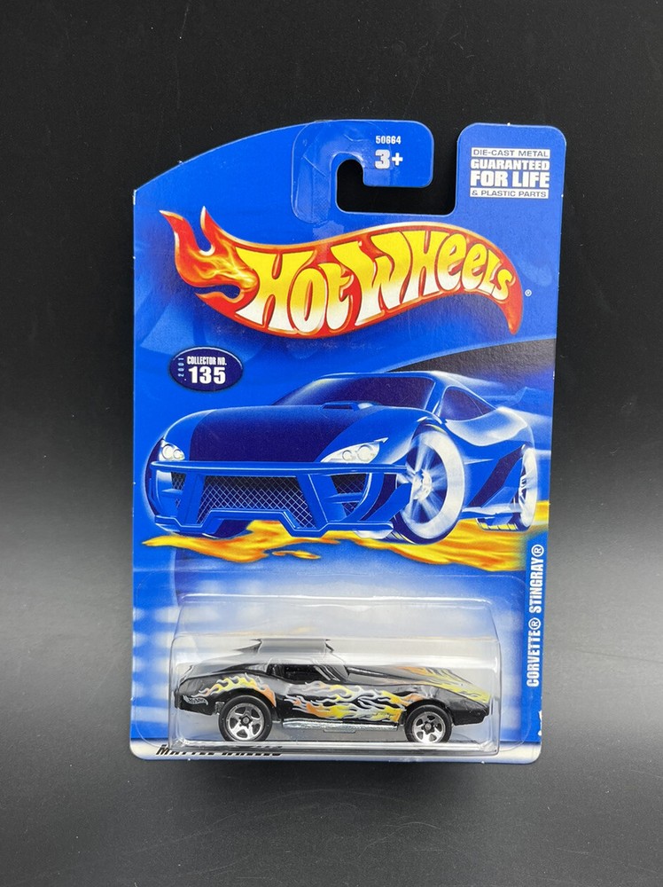 Hot Wheels 2001 Corvette Stingray Black Flames Diecast Car by Mattel