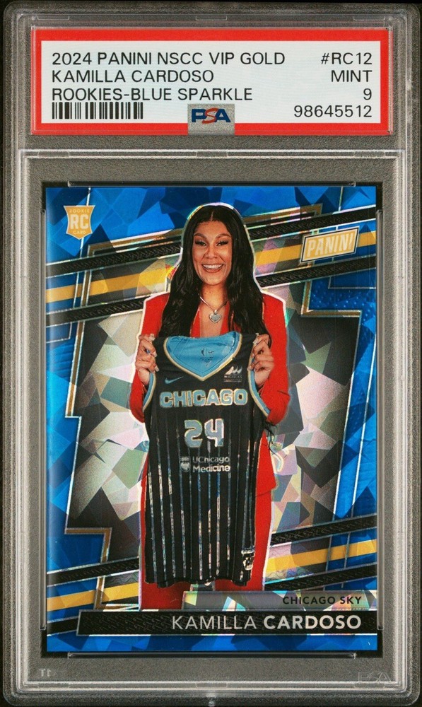 2024 Panini VIP PSA 9 Kamilla Cardoso Blue Sparkle /124 Rookie Card COLOR MATCH