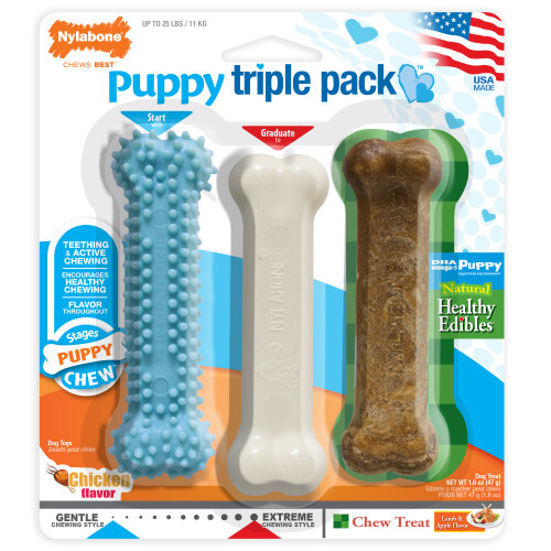 Nylabone Puppy Chew Variety Toy & Treat Triple Pack 3 c