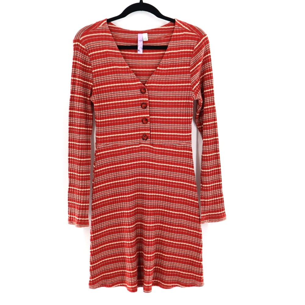 Alya Striped Sweater Dress Womens L Red White Retro Hippie Casual Chic Fall 70's