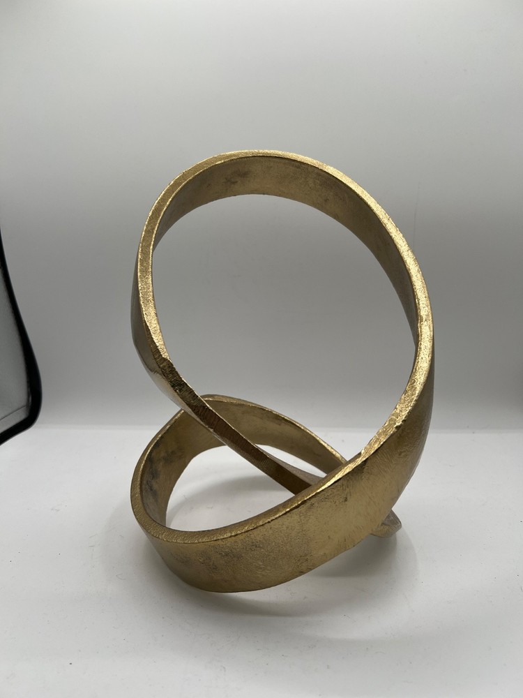 Gold Metal MCM Infinity Loop Sculpture Table Art Display Piece-12”x6.5”
