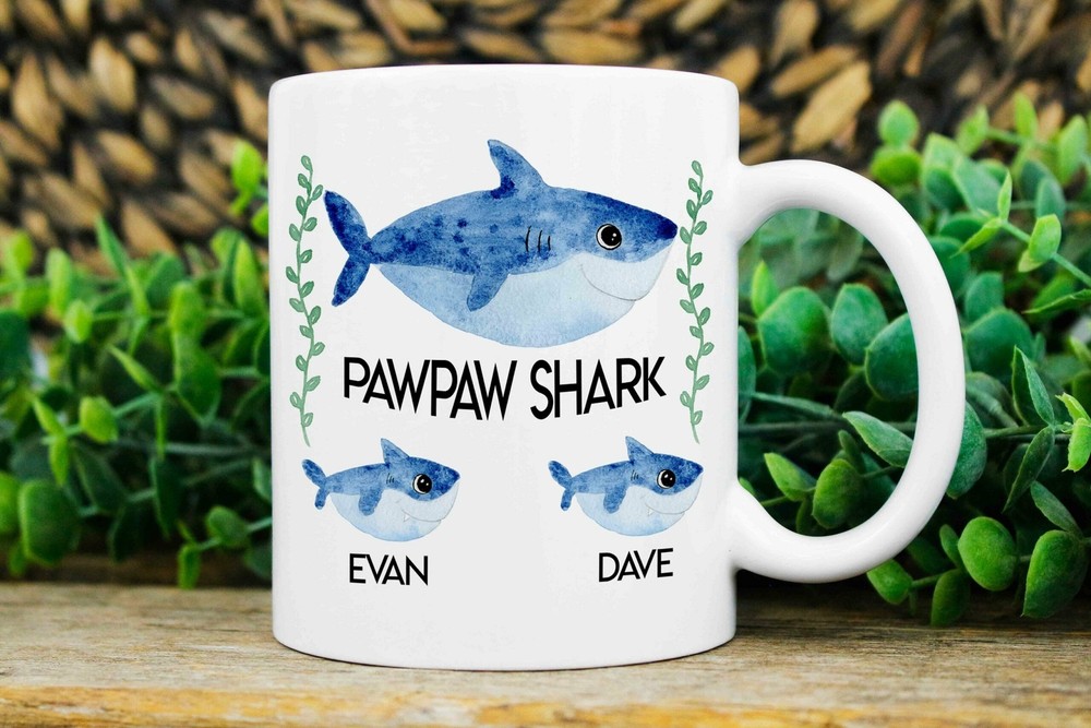 Pawpaw Gift Pawpaw Shark Mug Custom Pawpaw Mugs Mug With Kids Names Pawpaw Est