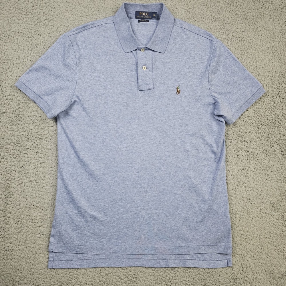 Polo Ralph Lauren Polo Shirt Mens Medium Blue Pima Soft Touch Golf Collared Pony