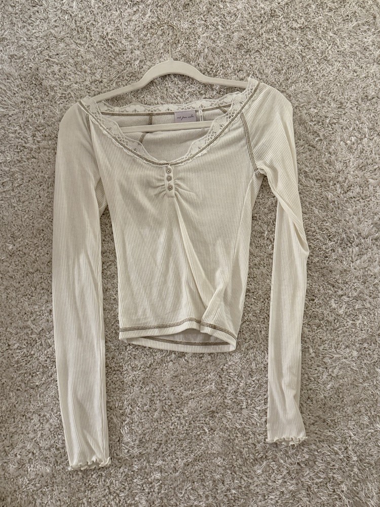 Out From Under Urban Outfitters Long Sleeve Ribbed Ivory Shirt Women’s XS