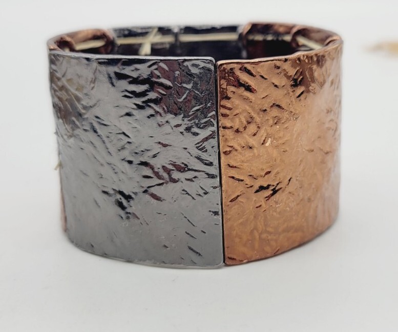 Copper & Steel  Bracelet Square PANELS One Size Chunky Stretch