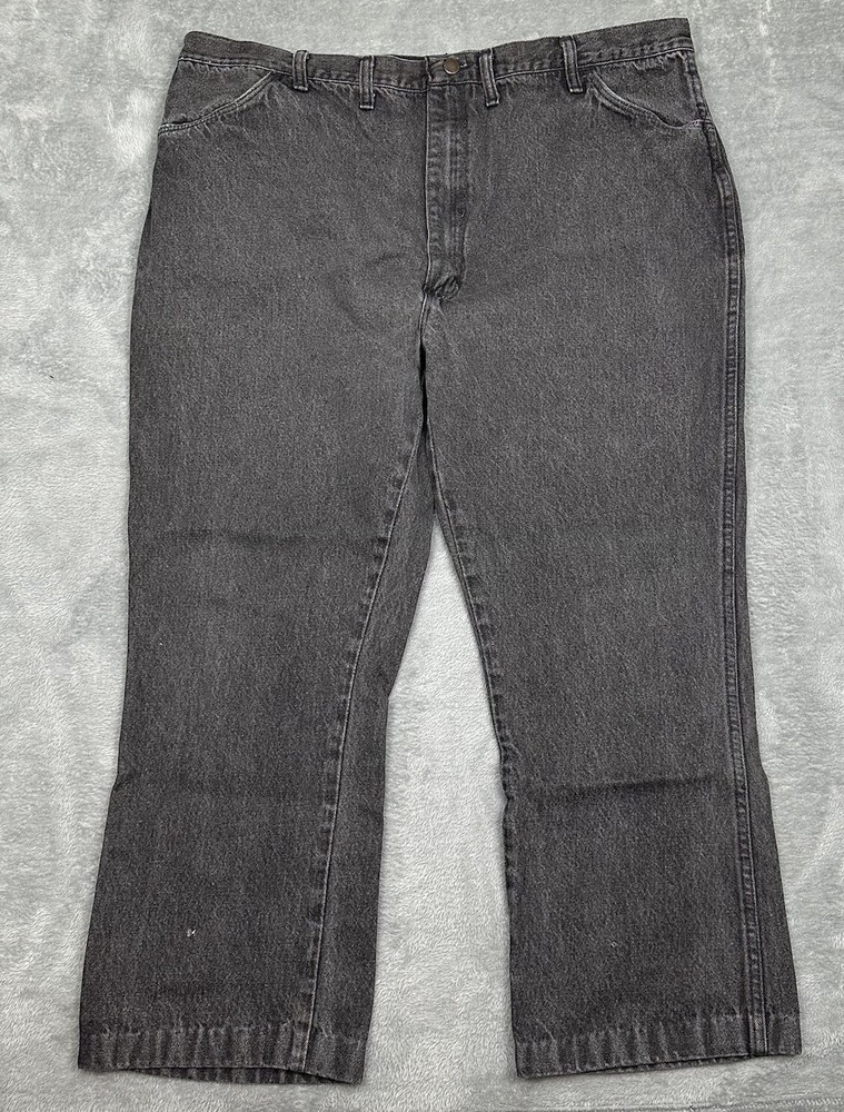 Vtg Rustler Jeans Mens 46x32 (Fit 42x27.5 Hemmed} Faded Black Straight USA READ