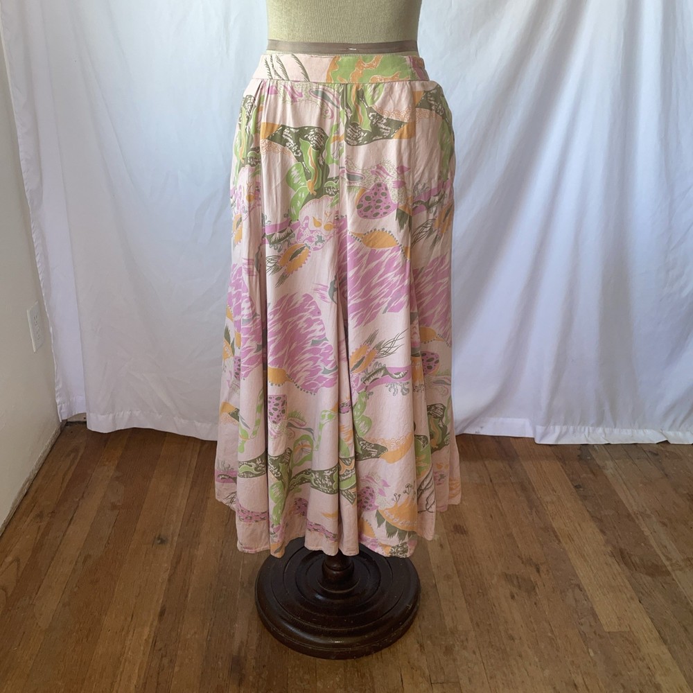 Vintage 1950s Style Aline Skirt Women's Size S Pink Cotton Floral A Line Retro