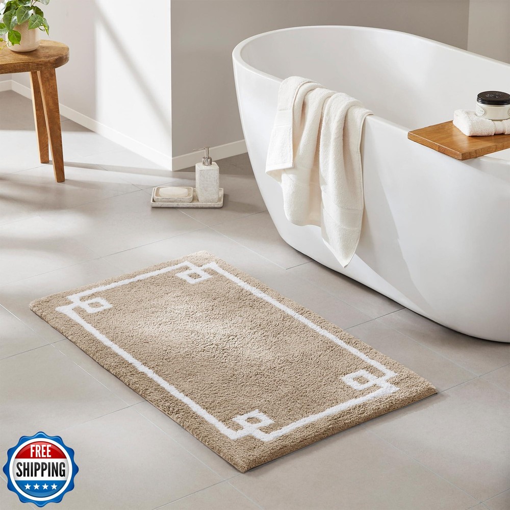 Madison Park Evan 100% Cotton Bathroom Rug Non Slip Backing-Luxrurious Tufted