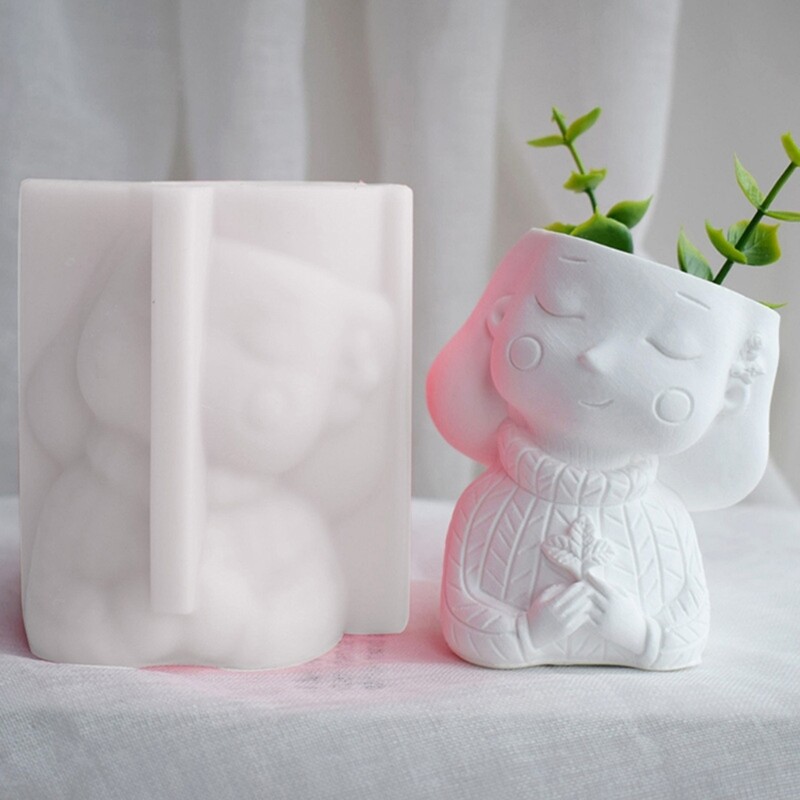 Silicone Girl Head Vase Mold for DIY Flower Pot Crafts