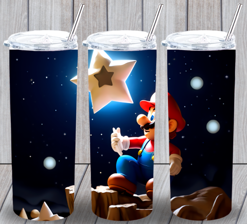 Mario #5 Multicolor 20oz Insulated Tumbler With Lid Clear Straw New