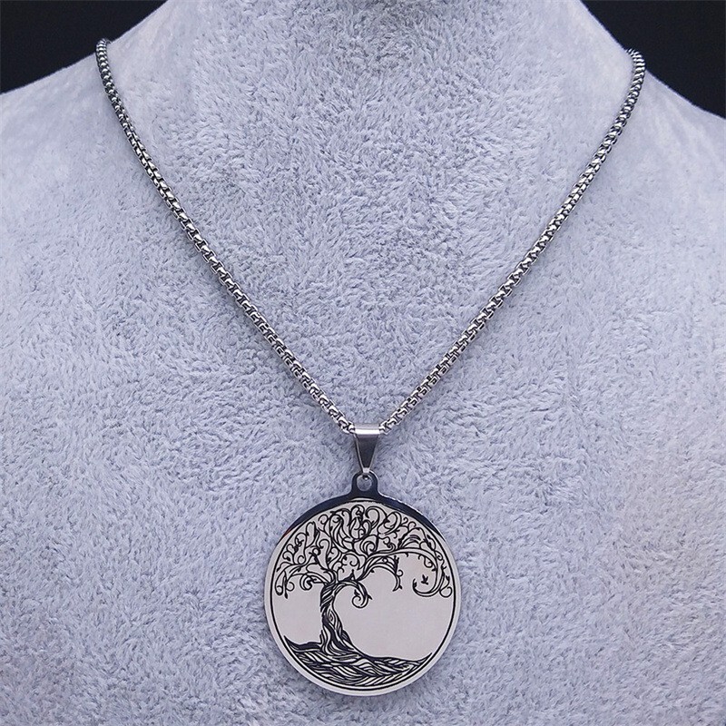 Stainless Steel Tree of Life Pendant Necklace Jewelry Gift for Women Men